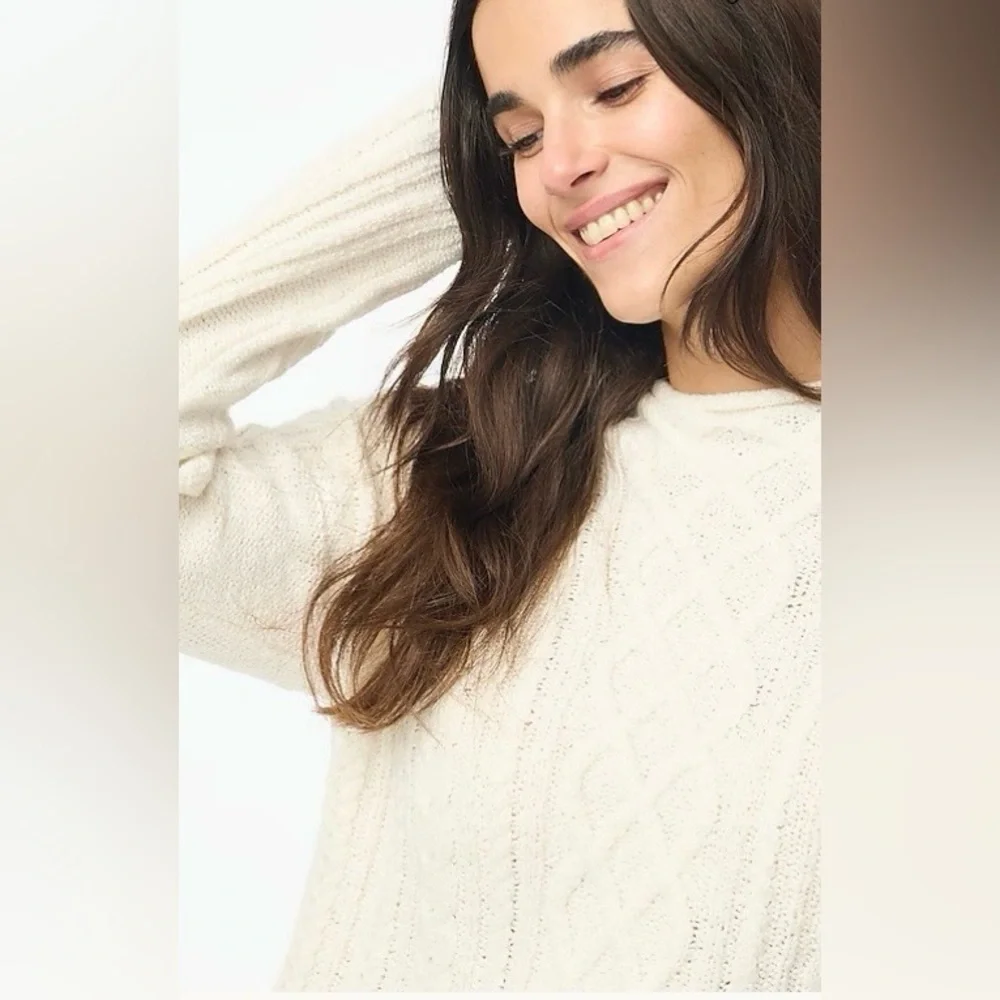 J. Crew Women's Cream/White Cable Knit Sweater, Mock Neck, Long Sleeve, Size XS